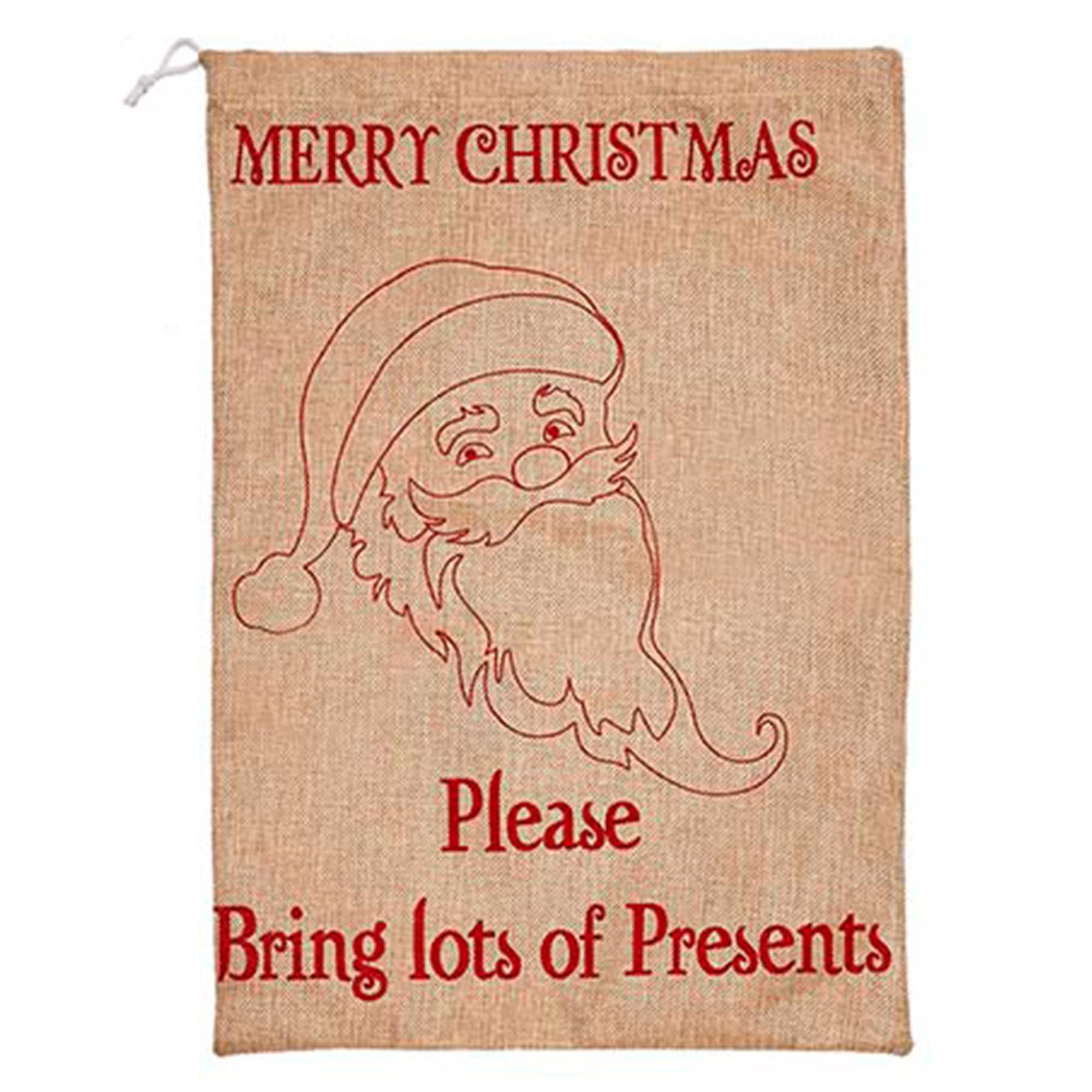 20" Burlap Christmas Bag with Santa, 3ct.